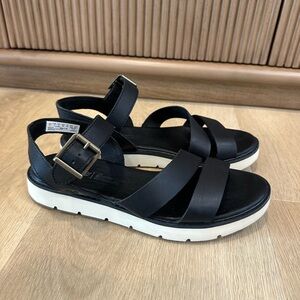 Timberland Women's Safari Dawn backstrap sandals in black full grain leather